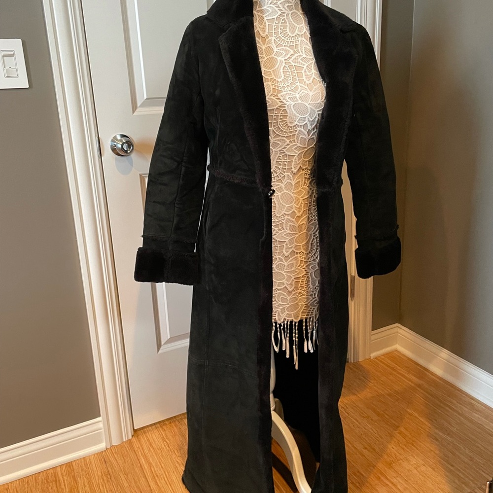 Express black long faux fur coat. Size small